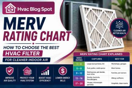 MERV Rating Chart featured image with HVAC Blog Spot logo for choosing the best HVAC filter